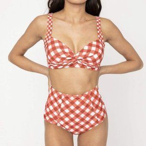 Marina West Red Gingham High Waist Two Piece Swim Suit, Size Medium